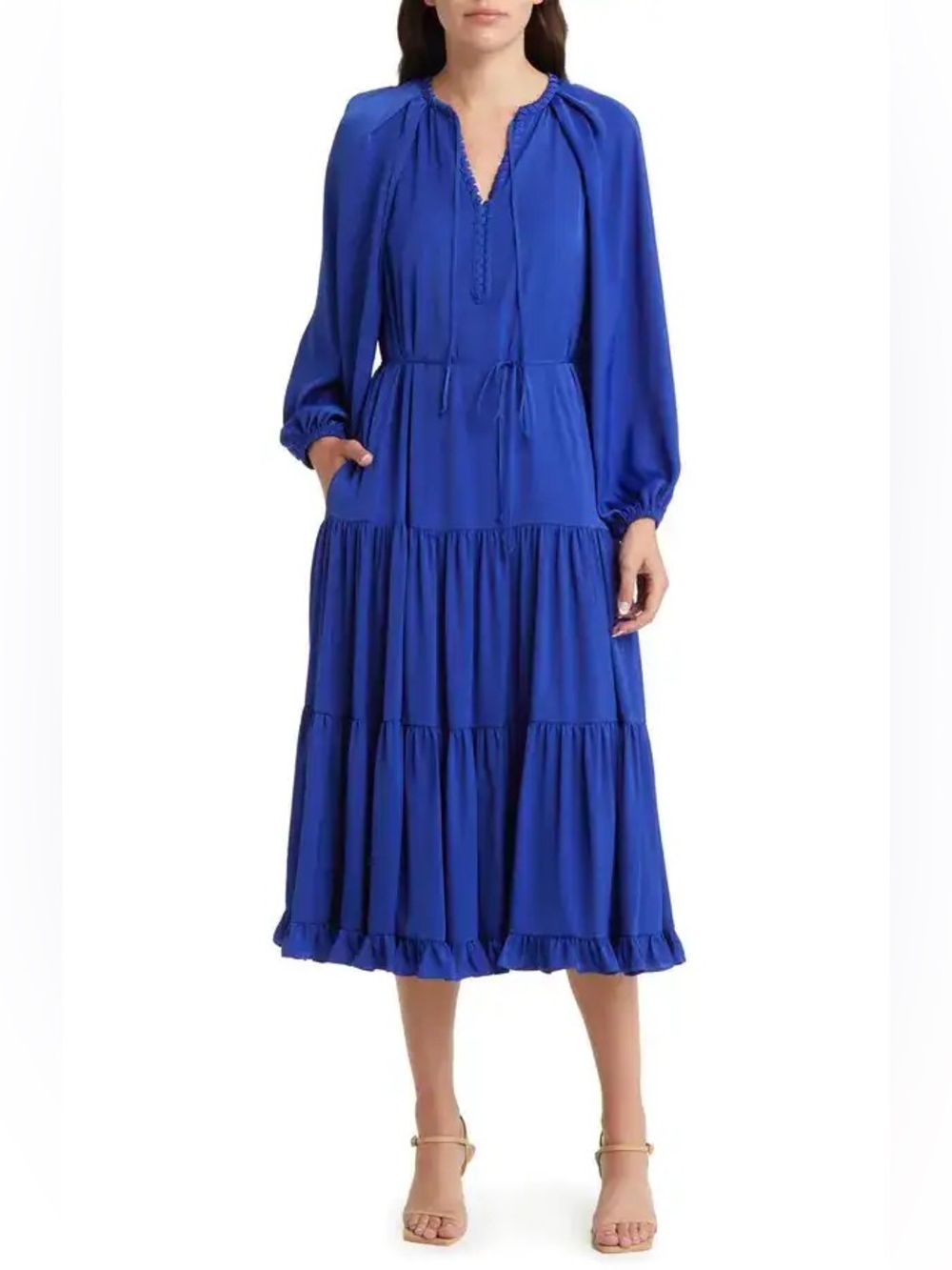 Kobi Halperin Judy Dress Twilight Blue Tiered Midi Maxi Dress Size Large NWT